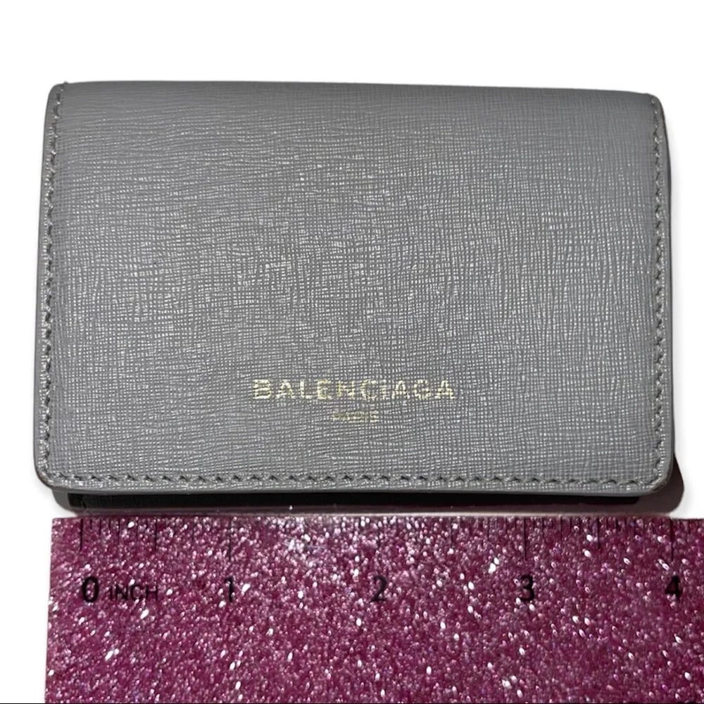 BALENCIAGA Mini Wallet Grey Saffiano Leather Trifold Wallet Dust Bag Box EUC - Picture 9 of 13